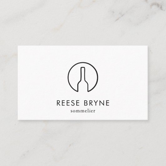 Carte De Visite Logo de bouteille de vin moderne Sommelier blanc (Devant)