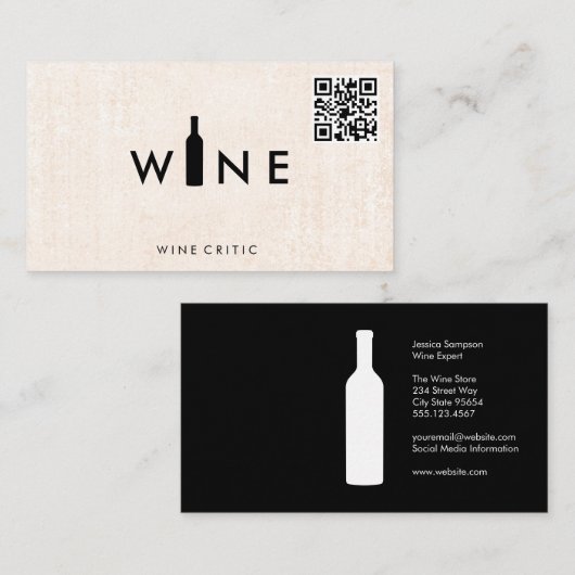Carte De Visite Logo de bouteilles de vin | Code QR (Devant / Derrière)