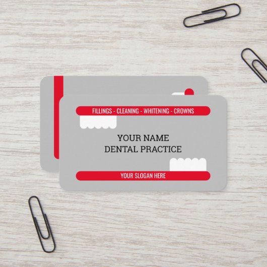 Carte De Visite Logo de brosse à dents rouge bureau professionnel  (Devant/Arrière en situation)