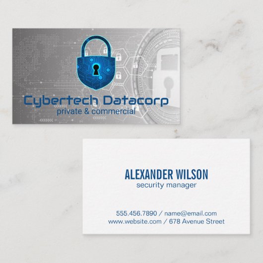 Carte De Visite Logo de cadenas Cyber Tech | Securité (Devant / Derrière)