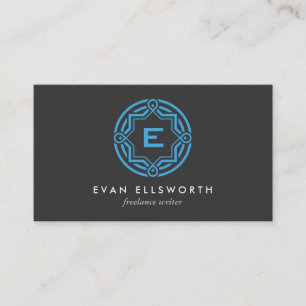 Carte De Visite LOGO DE CERCLE DÉCORATIF AVEC VOTRE CLÉ Bleu INITI