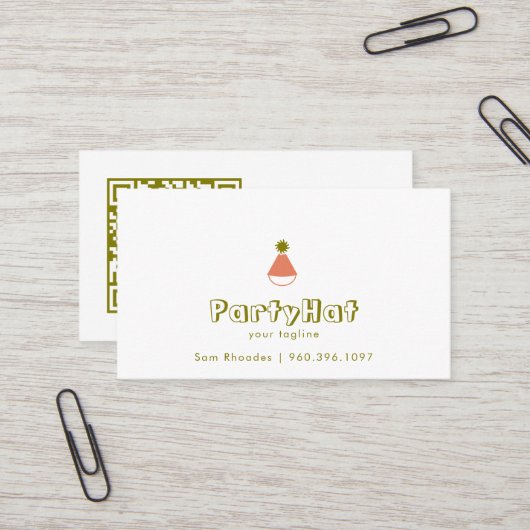 Carte De Visite Logo de Chapeau de Fête | Couleur Modifiable | Cod (Devant/Arrière en situation)