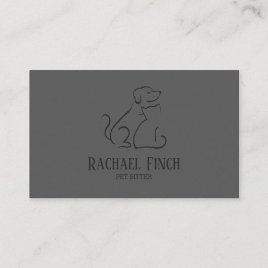 Carte De Visite Logo De Chat Et Chien Moderne Gris Au Charbon (Devant)