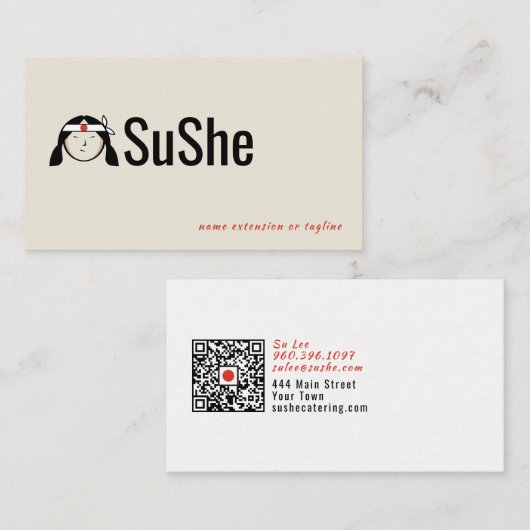Carte De Visite Logo de chef japonais | Code QR (Devant / Derrière)