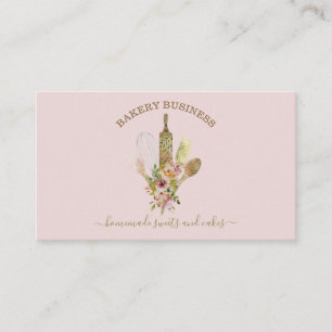 Carte De Visite Logo de chef pâtissier floral rustique aliments fa
