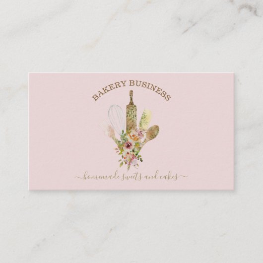 Carte De Visite Logo de chef pâtissier floral rustique aliments fa (Devant)
