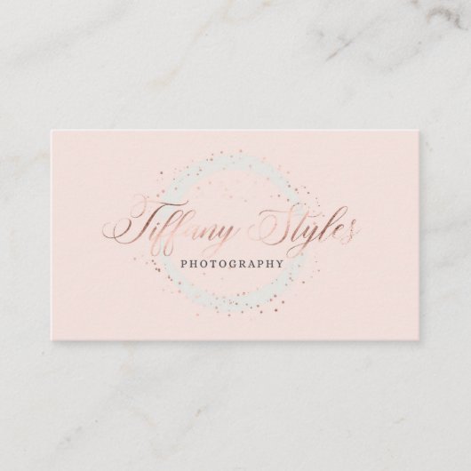 Carte De Visite Logo de Chic Navy Blue & Rose Gold Foil Company (Devant)