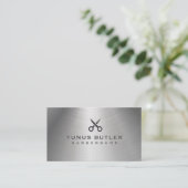 Carte De Visite Logo de ciseaux Barbershop Silver Metallic (Debout devant)