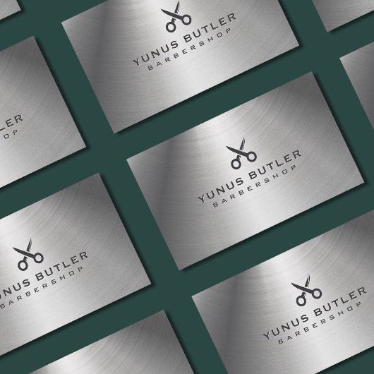 Carte De Visite Logo de ciseaux Barbershop Silver Metallic