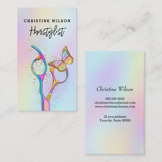 Carte De Visite logo de ciseaux de salon de coiffure papillon (Devant / Derrière)
