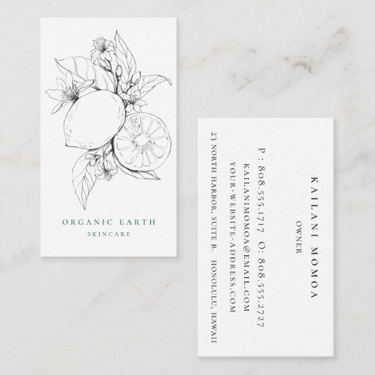 Carte De Visite Logo de citron botanique rustique (Devant / Derrière)