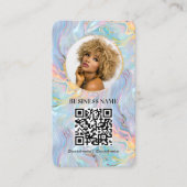 Carte De Visite Logo de code QR à effet marbré holographique girly (Devant)
