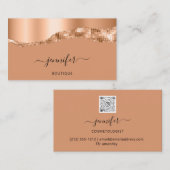 Carte De Visite Logo de code QR Abstrait Cuivre Stroke Brown (Devant / Derrière)