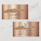 Carte De Visite Logo de code QR Abstrait Rose cuivre or (Devant / Derrière)