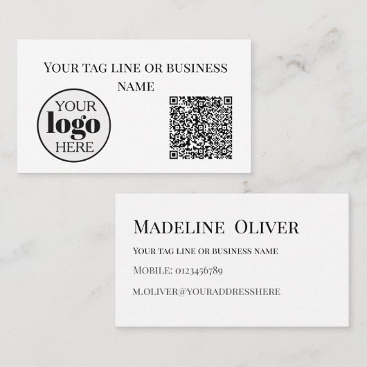 Carte De Visite Logo de code QR blanc simple (Devant / Derrière)