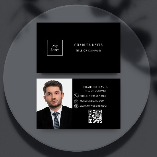 Carte De Visite Logo de code Qr de photo noir blanc
