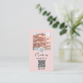 Carte De Visite Logo de code QR de script rose blush Photo Salon d (Debout devant)