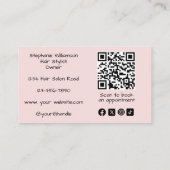 Carte De Visite Logo de code QR de script rose pâle pour salon de (Dos)