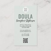 Carte De Visite Logo de code QR de script vert sauge Photo DOULA (Dos)