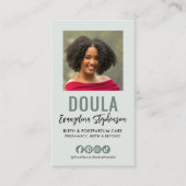 Carte De Visite Logo de code QR de script vert sauge Photo DOULA (Devant)
