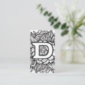 Carte De Visite Logo de code QR floral noir et blanc monogramme D (Debout devant)