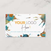 Carte De Visite Logo de code QR Gold Turquoise Aquarelle Splatter (Devant)