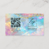 Carte De Visite Logo de code QR holographique en opale moderne ave (Dos)