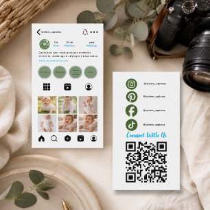 Carte De Visite Logo de code QR Instagram minimaliste noir moderne