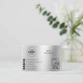 Carte De Visite Logo de code QR métallique argent Connectez-vous a (Debout devant)