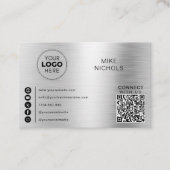 Carte De Visite Logo de code QR métallique argent Connectez-vous a (Devant)