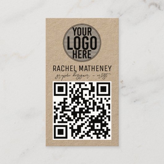 Carte De Visite Logo de code QR Modern Kraft Simple Professional (Devant)
