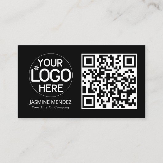 Carte De Visite Logo de code QR moderne noir (Devant)