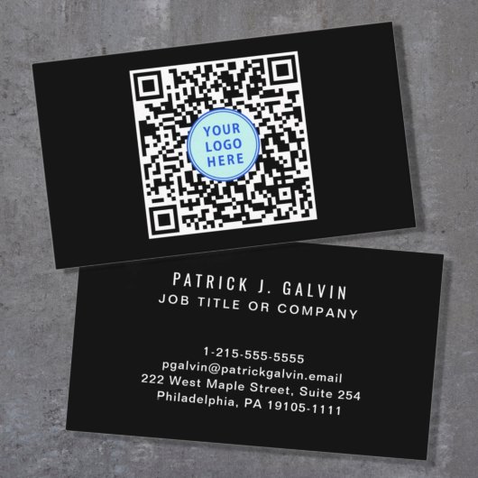Carte De Visite Logo de code QR moderne Noir professionnel