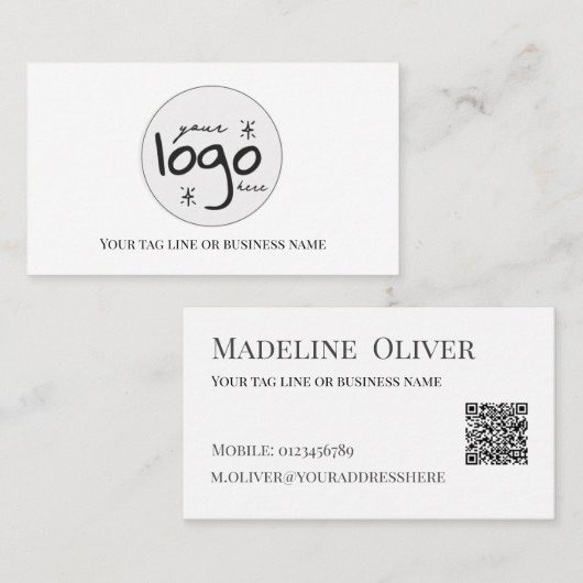 Carte De Visite Logo de code QR Moderne Simple (Devant / Derrière)