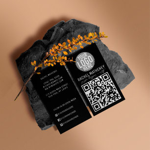 Carte De Visite Logo de code QR Moderne Simple Noir Professionnel