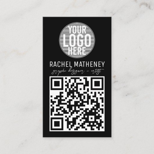 Carte De Visite Logo de code QR Moderne Simple Noir Professionnel (Devant)