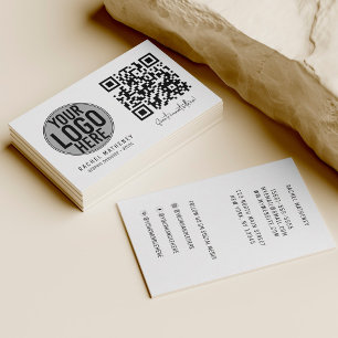 Carte De Visite Logo de code QR moderne Simple White Professional