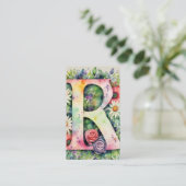 Carte De Visite Logo de code QR monogramme R Daisy Floral Watercol (Debout devant)