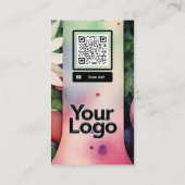 Carte De Visite Logo de code QR monogramme R Daisy Floral Watercol (Dos)