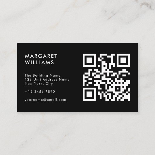 Carte De Visite Logo de code QR noir et blanc Moderne Professionne (Devant)