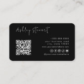 Carte De Visite Logo de code Qr noir professionnel Script minimal (Devant)