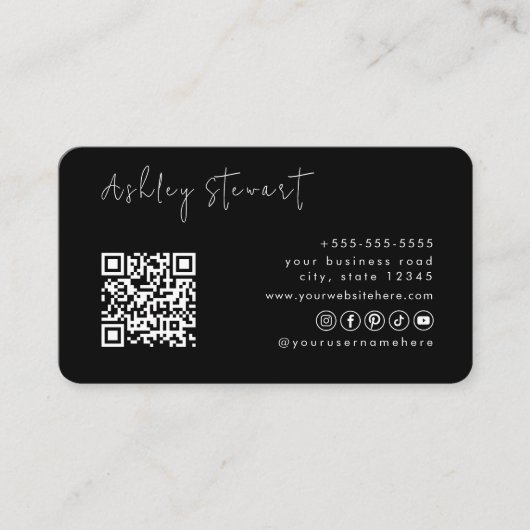 Carte De Visite Logo de code Qr noir professionnel Script minimal (Devant)