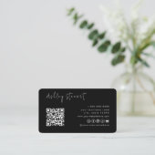 Carte De Visite Logo de code Qr noir professionnel Script minimal (Debout devant)