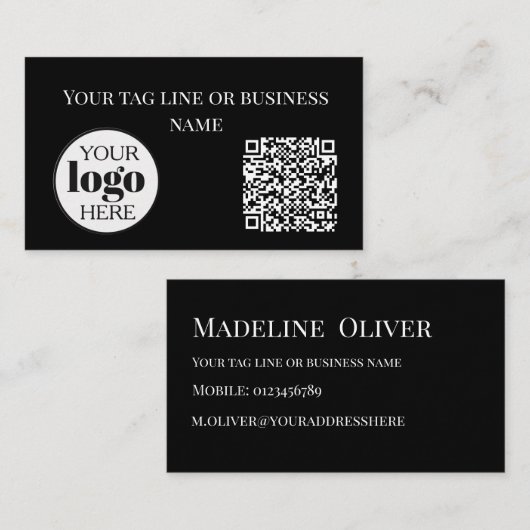 Carte De Visite Logo de code QR Noir Simple (Devant / Derrière)
