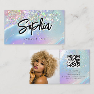 Carte De Visite Logo de code QR opale holographique brillant de be