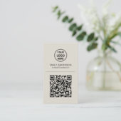 Carte De Visite Logo de code QR personnalisé Beige minimal (Debout devant)