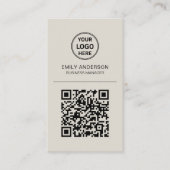 Carte De Visite Logo de code QR personnalisé Beige minimal (Devant)