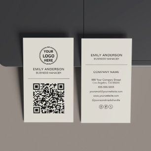 Carte De Visite Logo de code QR personnalisé Beige minimal