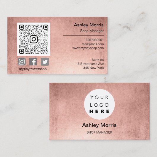 Carte De Visite Logo de code QR personnalisé Boutique sociale en l (Devant / Derrière)