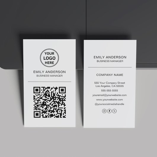 Carte De Visite Logo de code QR personnalisé gris minimal